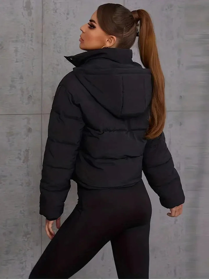 Winter Cropped Puffer Jacket Women Hooded Zip Up Quilted Coat