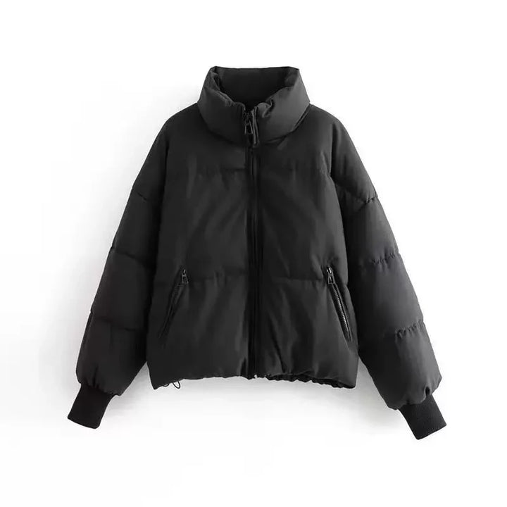 Winter Cropped Puffer Jacket Women Oversized Ribbed Cuff Coat