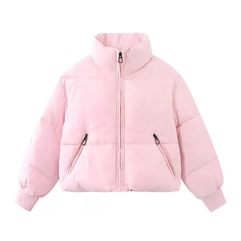 Winter Cropped Puffer Jacket Women Oversized Ribbed Cuff Coat