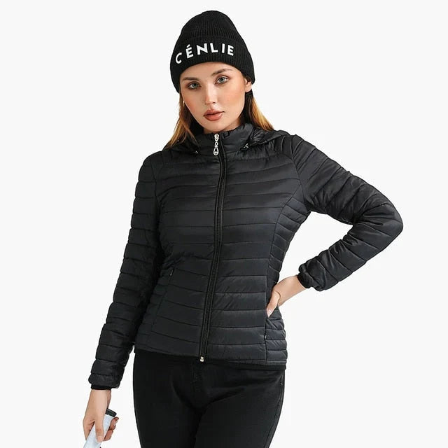Winter Hooded Puffer Jacket Women Lightweight Quilted Zip Coat