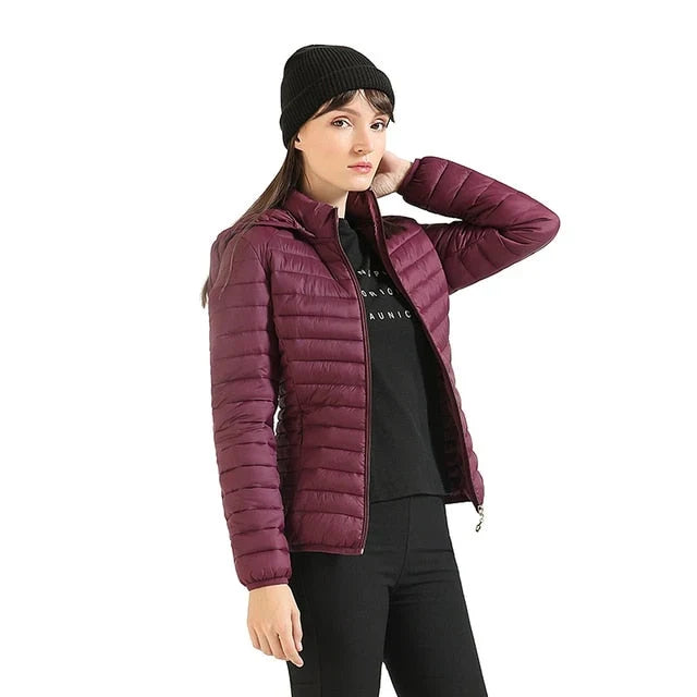 Winter Hooded Puffer Jacket Women Lightweight Quilted Zip Coat