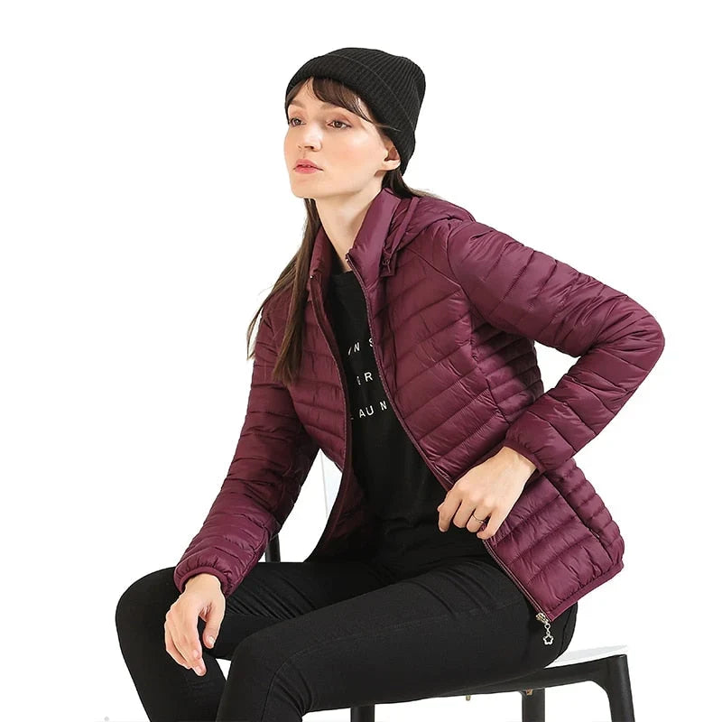 Winter Hooded Puffer Jacket Women Lightweight Quilted Zip Coat