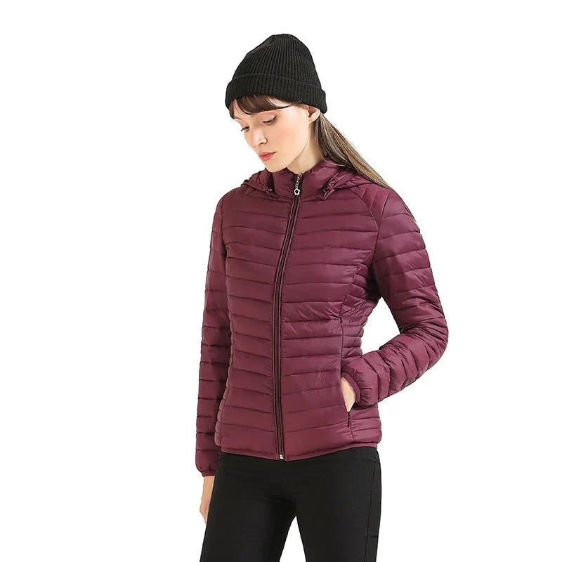 Winter Hooded Puffer Jacket Women Lightweight Quilted Zip Coat