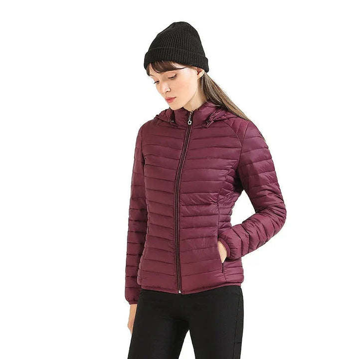 Winter Hooded Puffer Jacket Women Lightweight Quilted Zip Coat