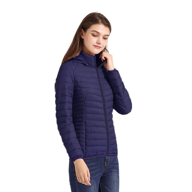 Winter Hooded Puffer Jacket Women Lightweight Quilted Zip Coat
