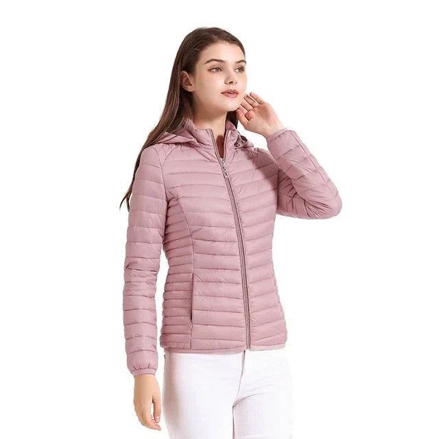 Winter Hooded Puffer Jacket Women Lightweight Quilted Zip Coat