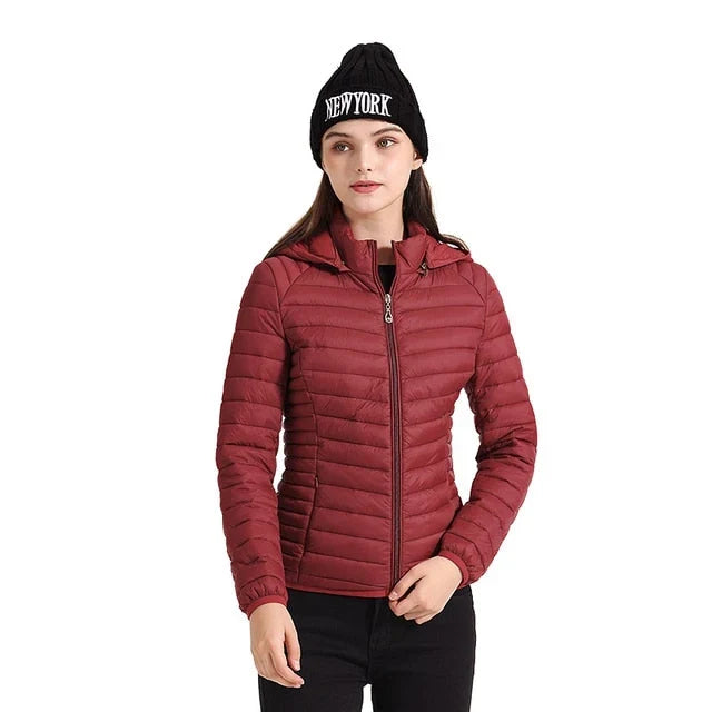 Winter Hooded Puffer Jacket Women Lightweight Quilted Zip Coat