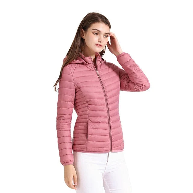 Winter Hooded Puffer Jacket Women Lightweight Quilted Zip Coat