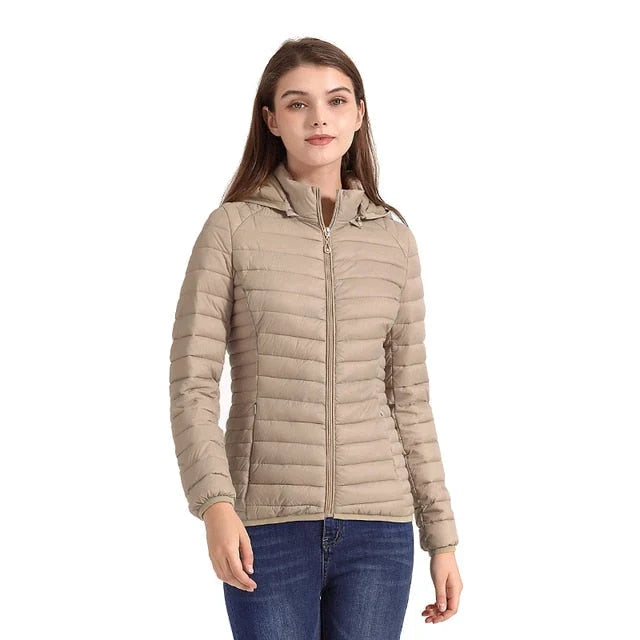 Winter Hooded Puffer Jacket Women Lightweight Quilted Zip Coat