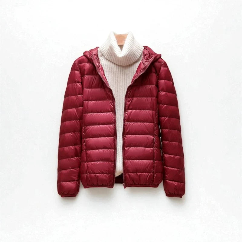 Winter Lightweight Puffer Jacket Women Hooded Zip Front Coat