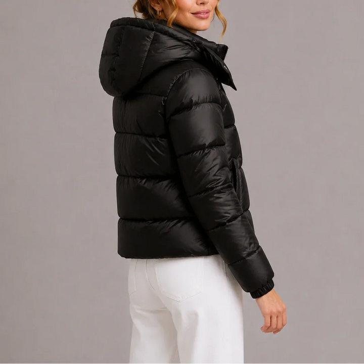 Winter Hooded Puffer Jacket Women Glossy Insulated Zip Coat