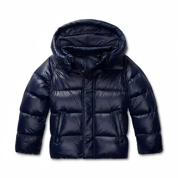 Winter Hooded Puffer Jacket Women Glossy Insulated Zip Coat