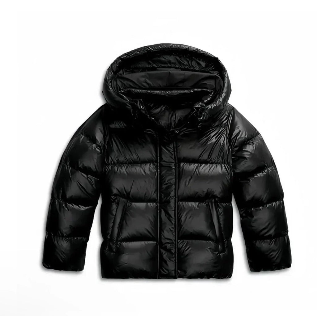 Winter Hooded Puffer Jacket Women Glossy Insulated Zip Coat