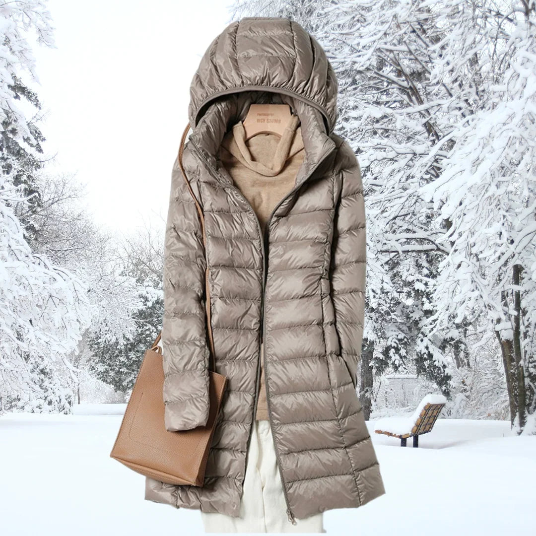 Lightweight Puffer Jacket - Hooded Long Sleeve Women's Coat