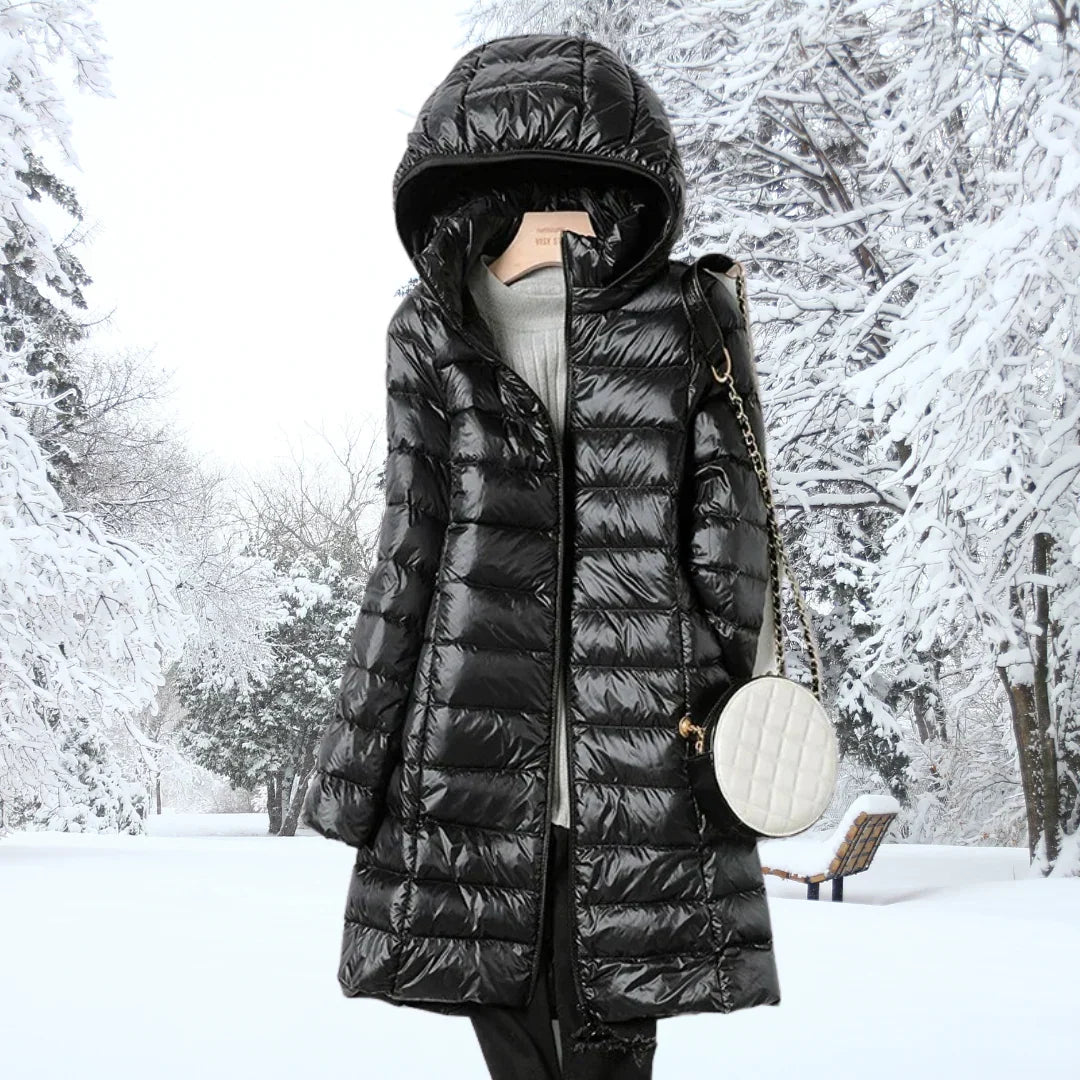 Lightweight Puffer Jacket - Hooded Long Sleeve Women's Coat
