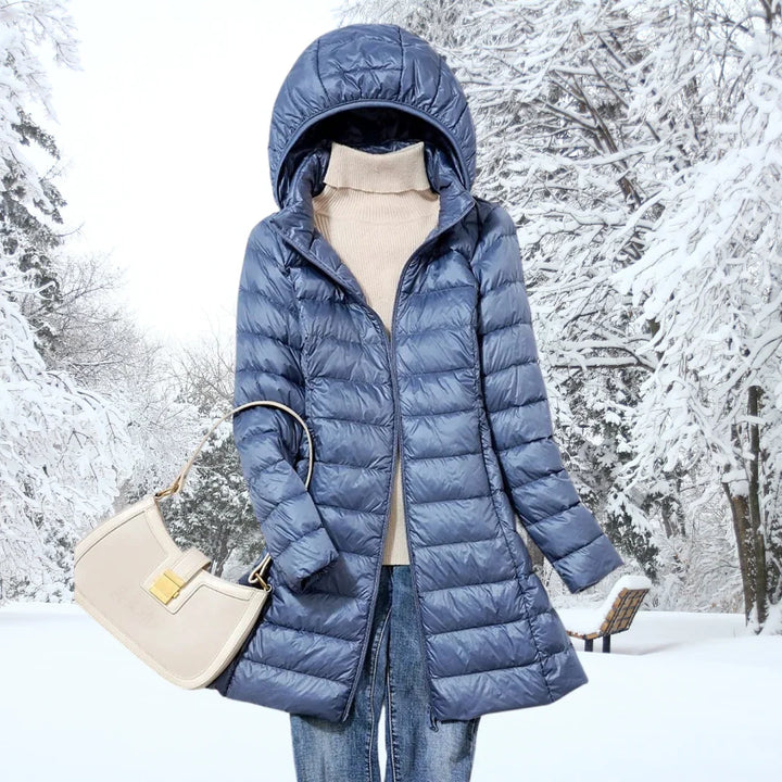 Lightweight Puffer Jacket - Hooded Long Sleeve Women's Coat