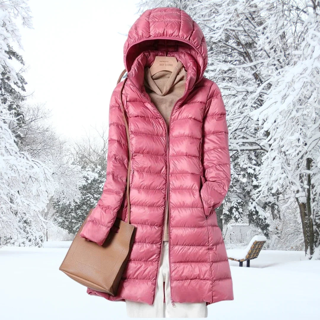 Lightweight Puffer Jacket - Hooded Long Sleeve Women's Coat