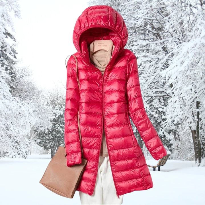 Lightweight Puffer Jacket - Hooded Long Sleeve Women's Coat