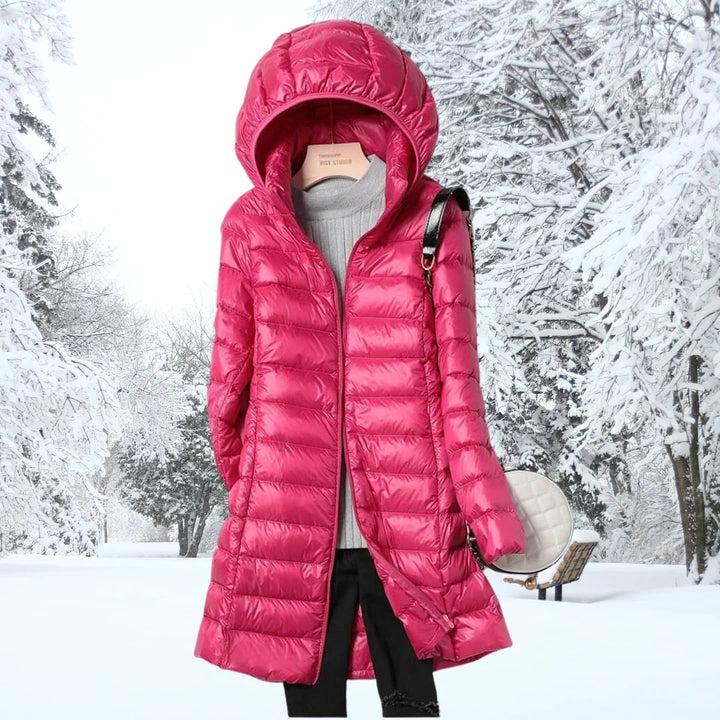 Lightweight Puffer Jacket - Hooded Long Sleeve Women's Coat