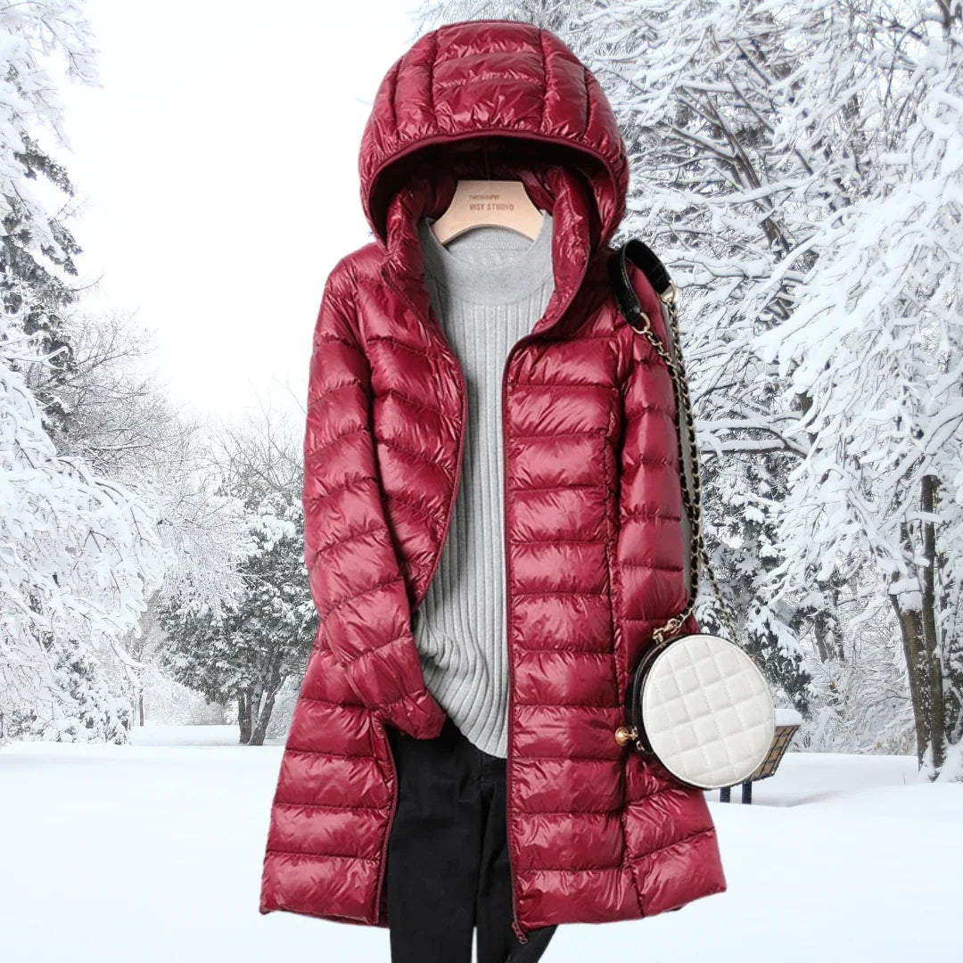 Lightweight Puffer Jacket - Hooded Long Sleeve Women's Coat