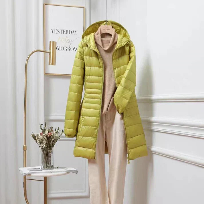 Lightweight Puffer Jacket - Hooded Long Sleeve Women's Coat