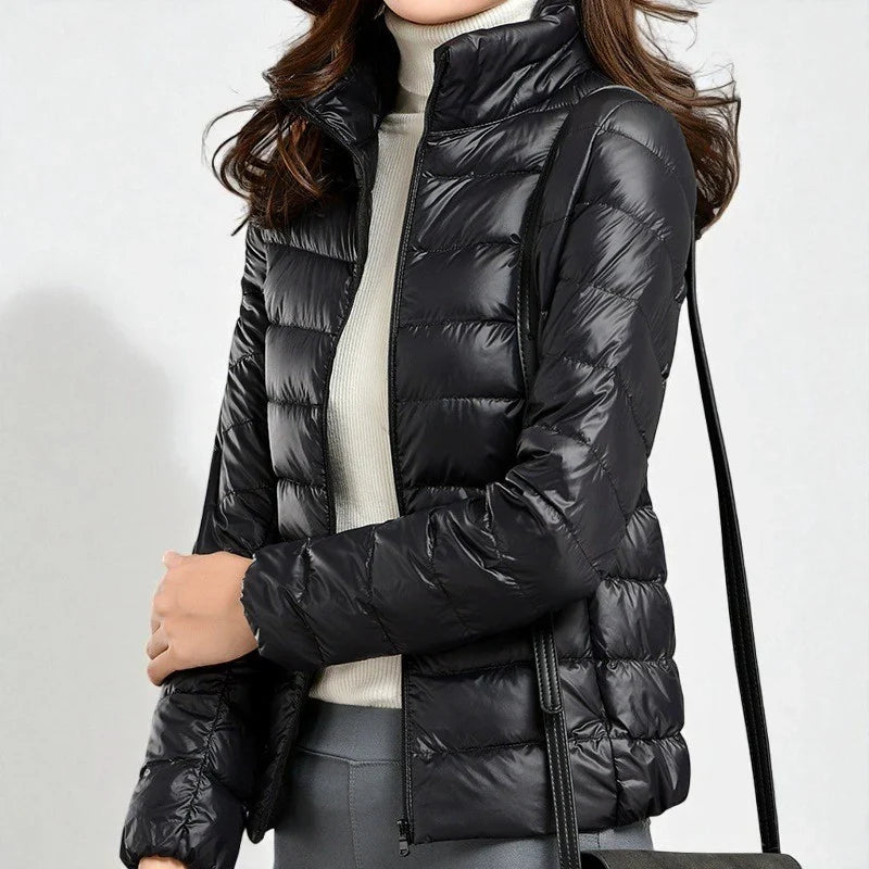 Winter Lightweight Puffer Jacket Women Zip Front High Collar