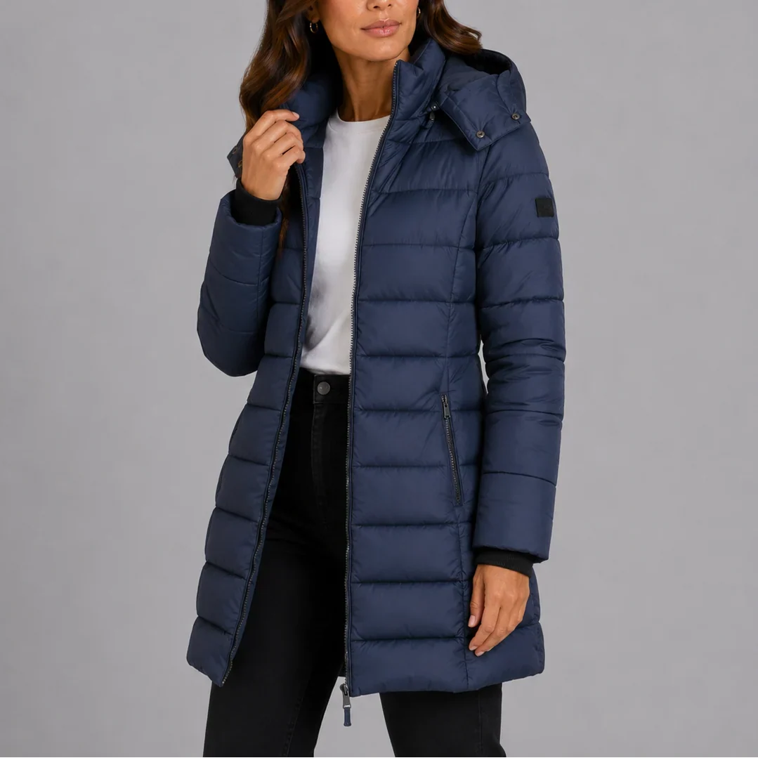 Long Puffer Jacket - Quilted Insulated Hooded Women's Coat