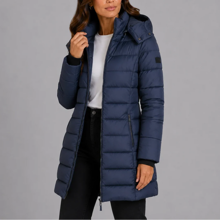 Long Puffer Jacket - Quilted Insulated Hooded Women's Coat