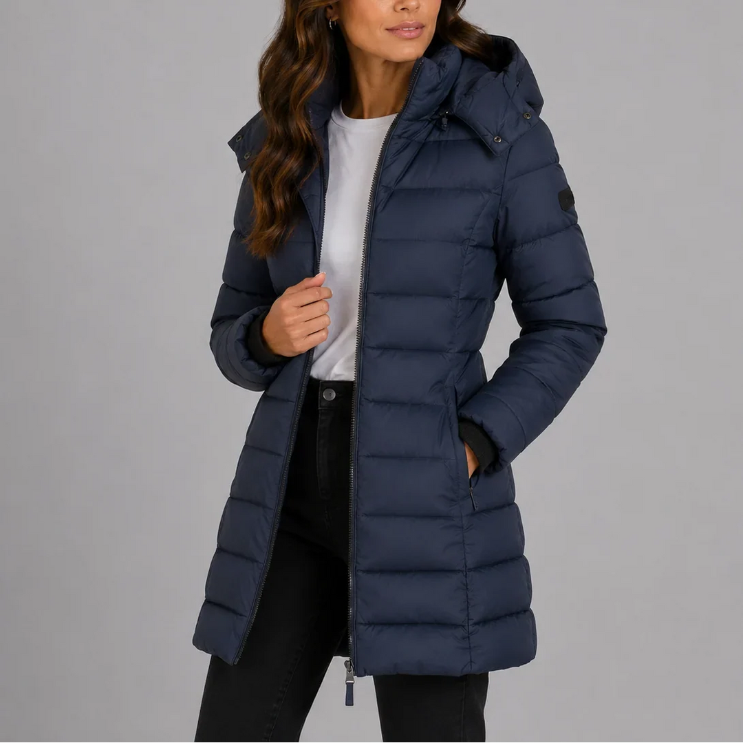 Long Puffer Jacket - Quilted Insulated Hooded Women's Coat