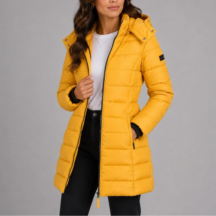 Long Puffer Jacket - Quilted Insulated Hooded Women's Coat
