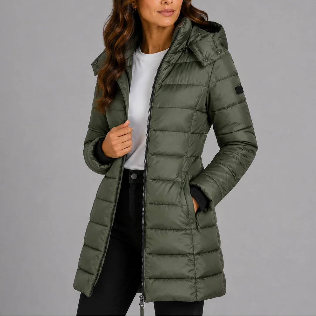 Long Puffer Jacket - Quilted Insulated Hooded Women's Coat