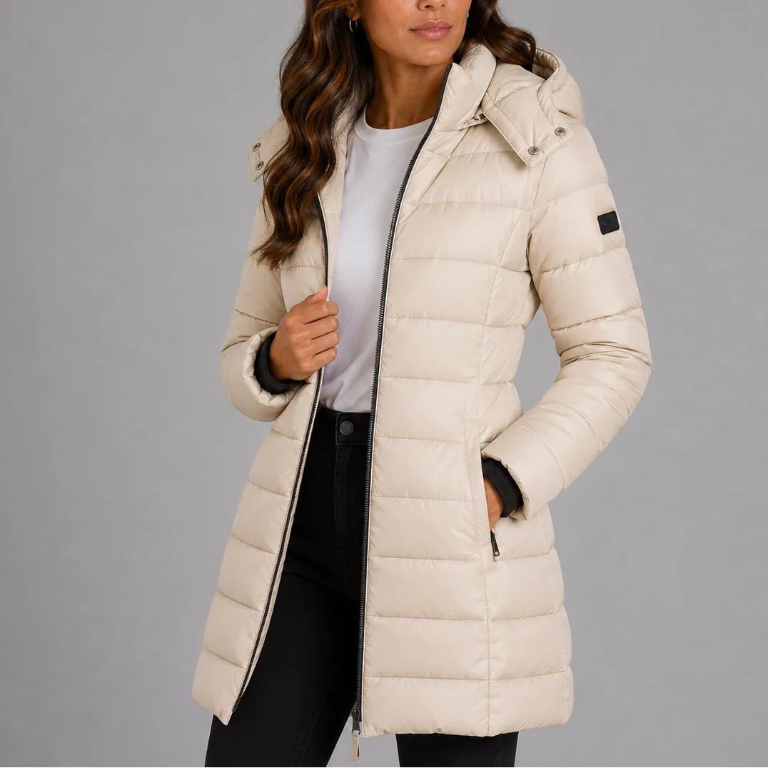 Long Puffer Jacket - Quilted Insulated Hooded Women's Coat