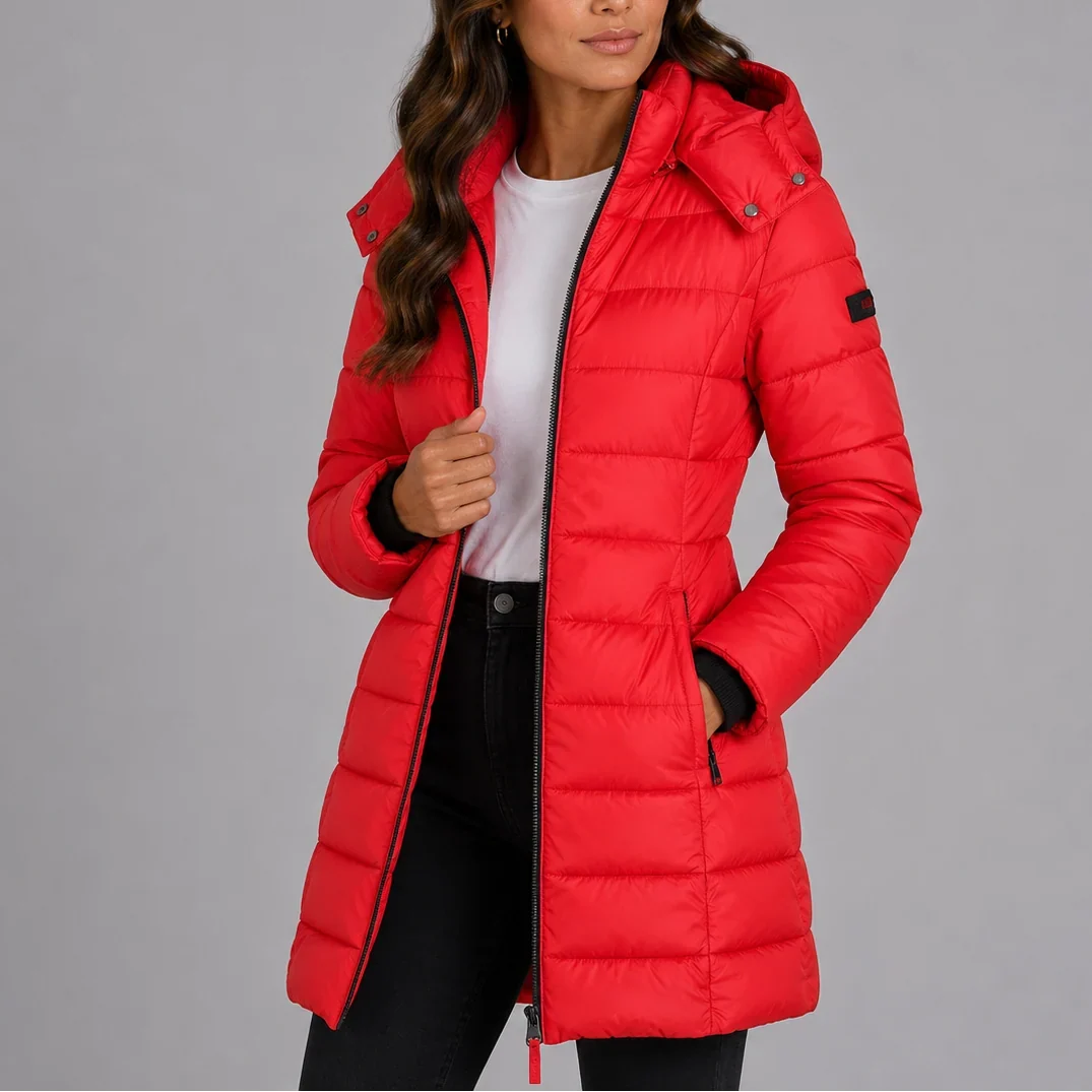 Long Puffer Jacket - Quilted Insulated Hooded Women's Coat