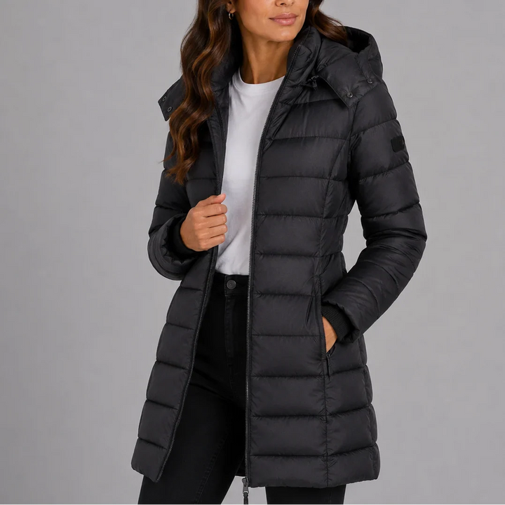 Long Puffer Jacket - Quilted Insulated Hooded Women's Coat