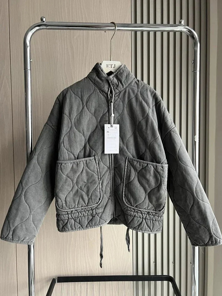 Winter Quilted Cotton Jacket Women Vintage Stand Collar