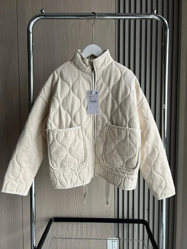 Winter Quilted Cotton Jacket Women Vintage Stand Collar