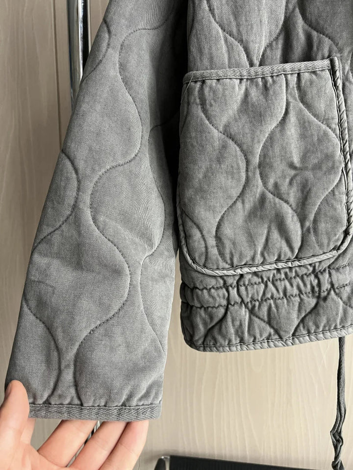 Winter Quilted Cotton Jacket Women Vintage Stand Collar