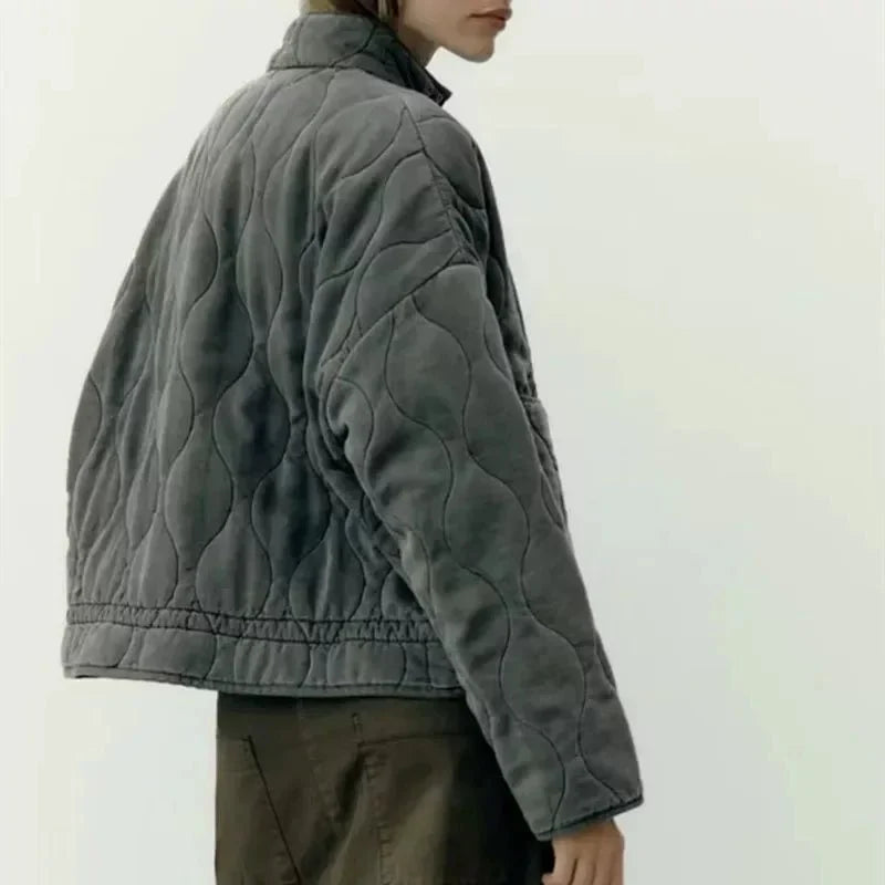Winter Quilted Cotton Jacket Women Vintage Stand Collar