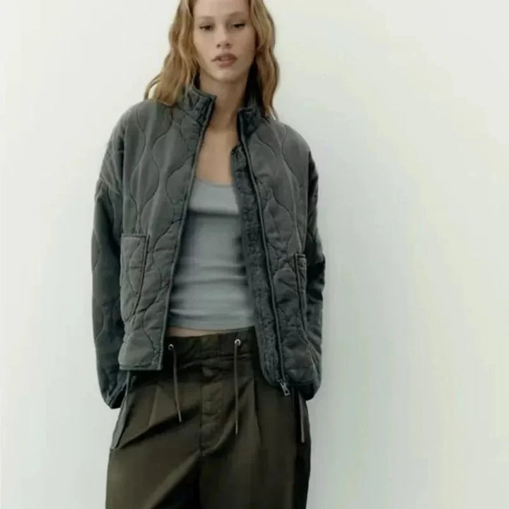Winter Quilted Cotton Jacket Women Vintage Stand Collar