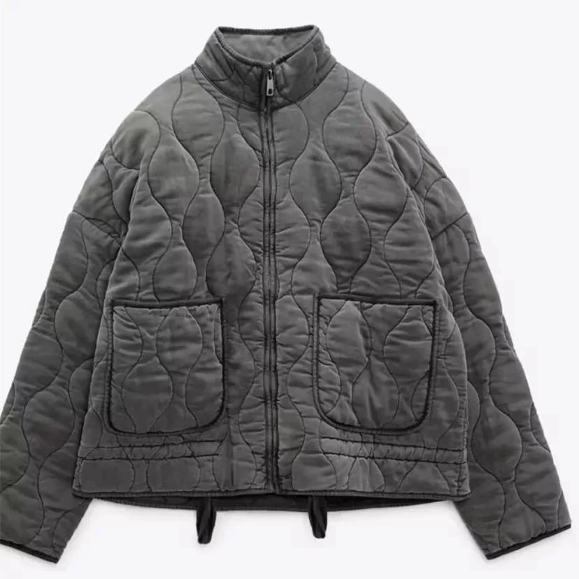 Winter Quilted Cotton Jacket Women Vintage Stand Collar