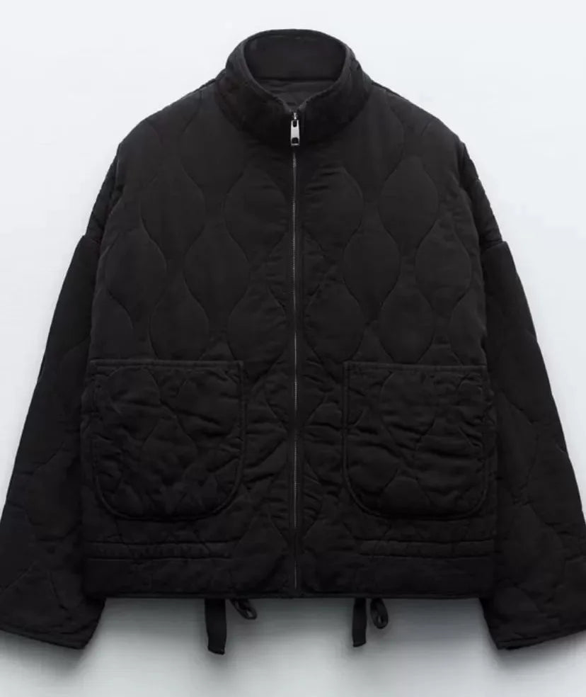 Winter Quilted Cotton Jacket Women Vintage Stand Collar