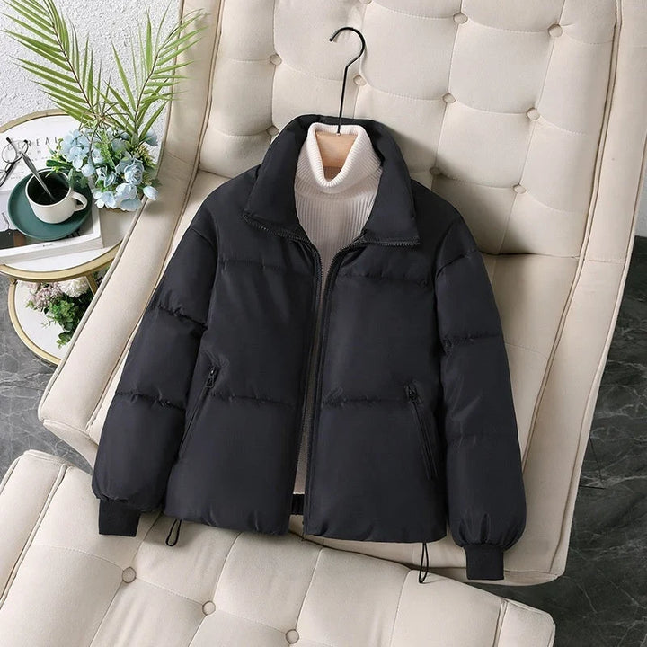 Winter Padded Puffer Jacket Women Stand Collar Zip Up Coat