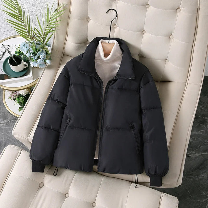 Winter Padded Puffer Jacket Women Stand Collar Zip Up Coat