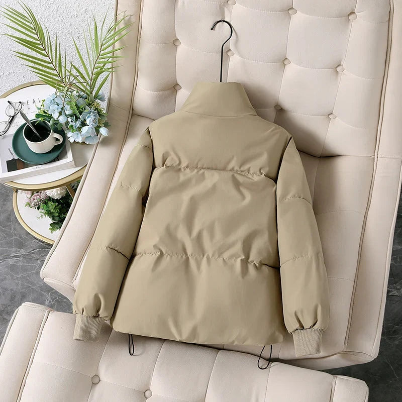 Winter Padded Puffer Jacket Women Stand Collar Zip Up Coat