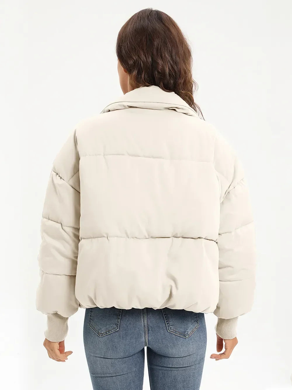 Winter Turtleneck Puffer Jacket Women Zip Up Quilted Coat