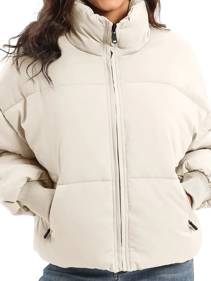 Winter Turtleneck Puffer Jacket Women Zip Up Quilted Coat
