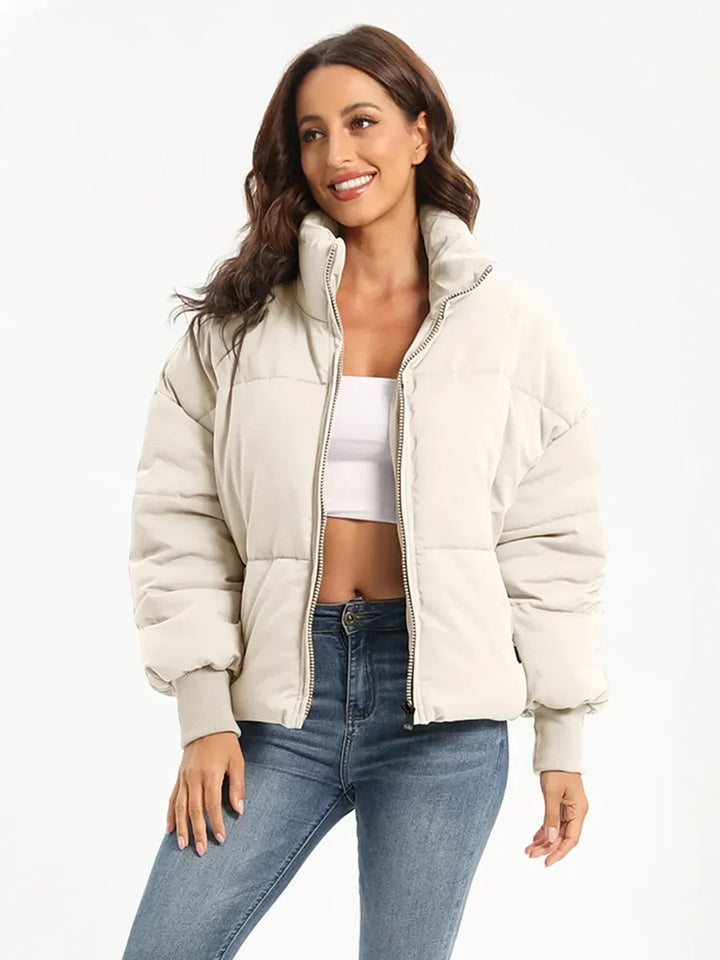 Winter Turtleneck Puffer Jacket Women Zip Up Quilted Coat