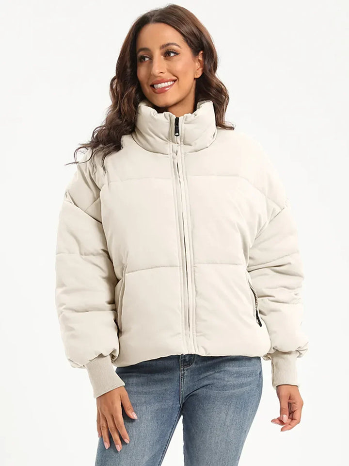 Winter Turtleneck Puffer Jacket Women Zip Up Quilted Coat
