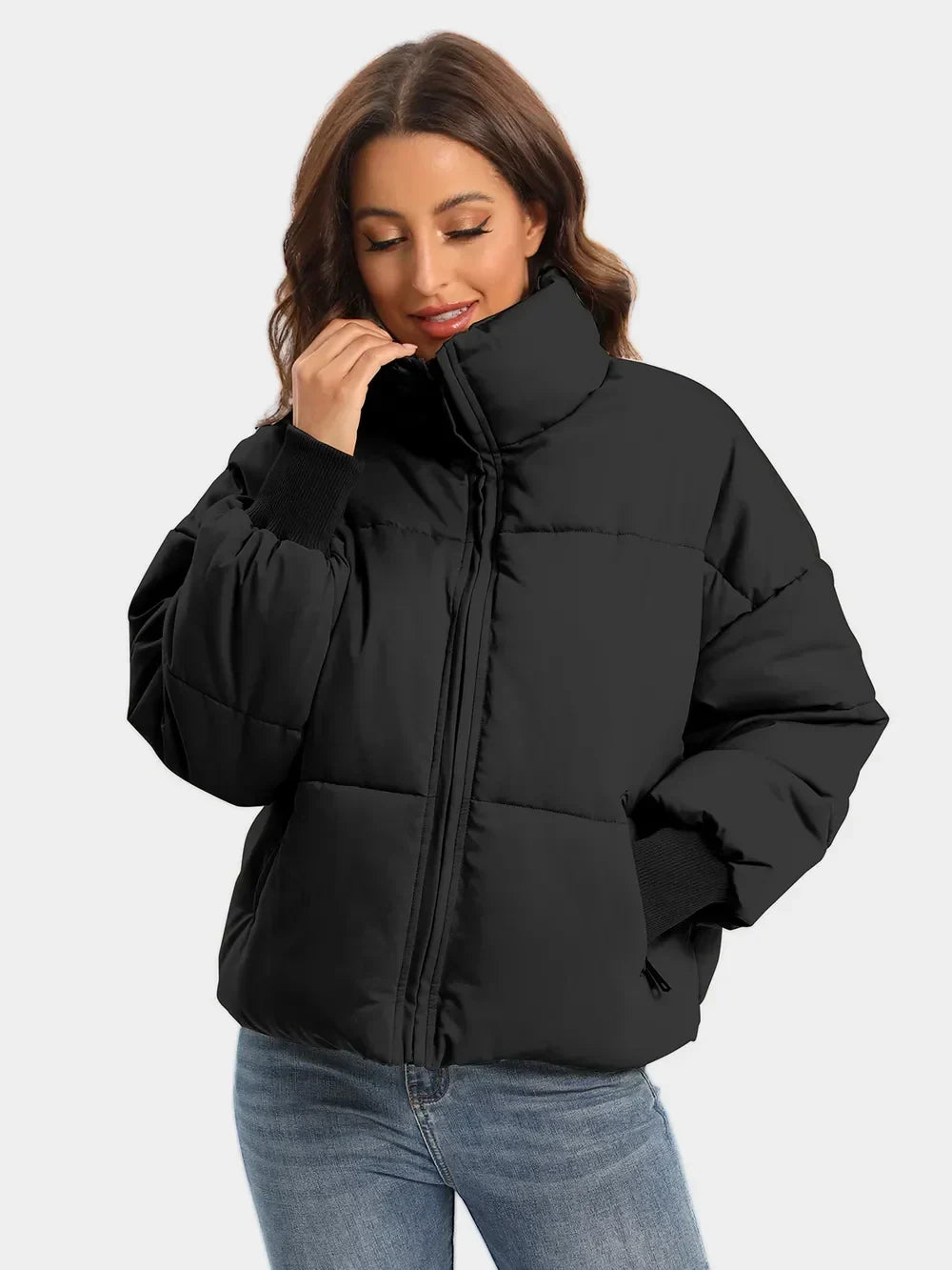 Winter Turtleneck Puffer Jacket Women Zip Up Quilted Coat