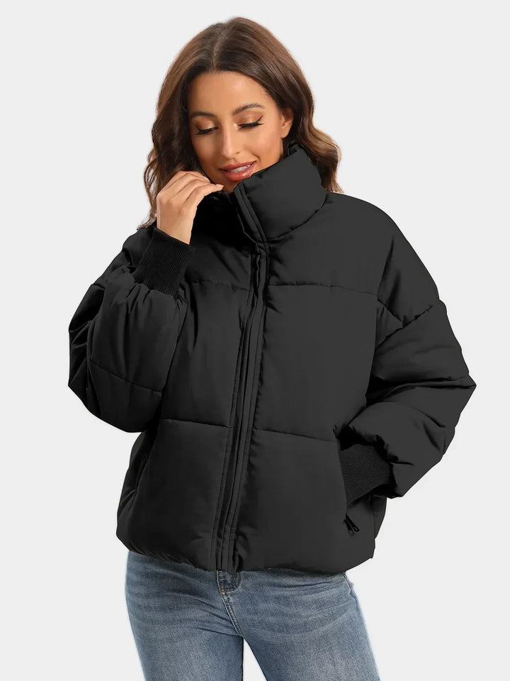 Winter Turtleneck Puffer Jacket Women Zip Up Quilted Coat